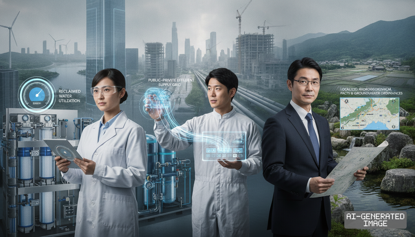 Three professionals represent different industrial water management strategies for semiconductor manufacturing hubs across East Asia. (AI-generated image)