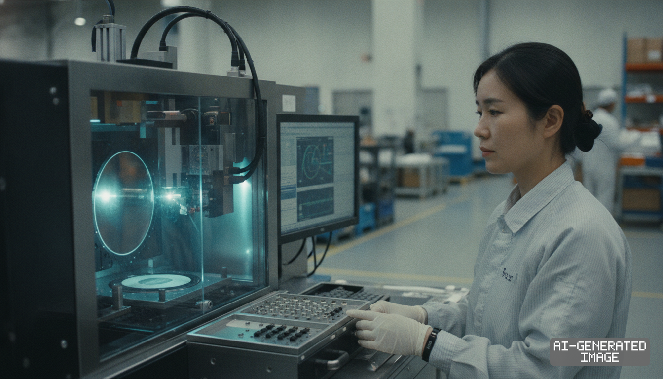 A worker operates a precision laser micromachining system at an advanced electronics manufacturing facility. (AI-generated image)