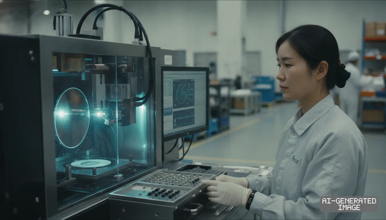 A worker operates a precision laser micromachining system at an advanced electronics manufacturing facility. (AI-generated image)