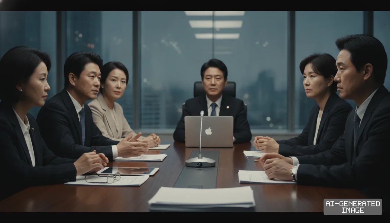 Officials and industry specialists gather around a conference table to review regulatory filings for strategic technology transactions. (AI-generated image)