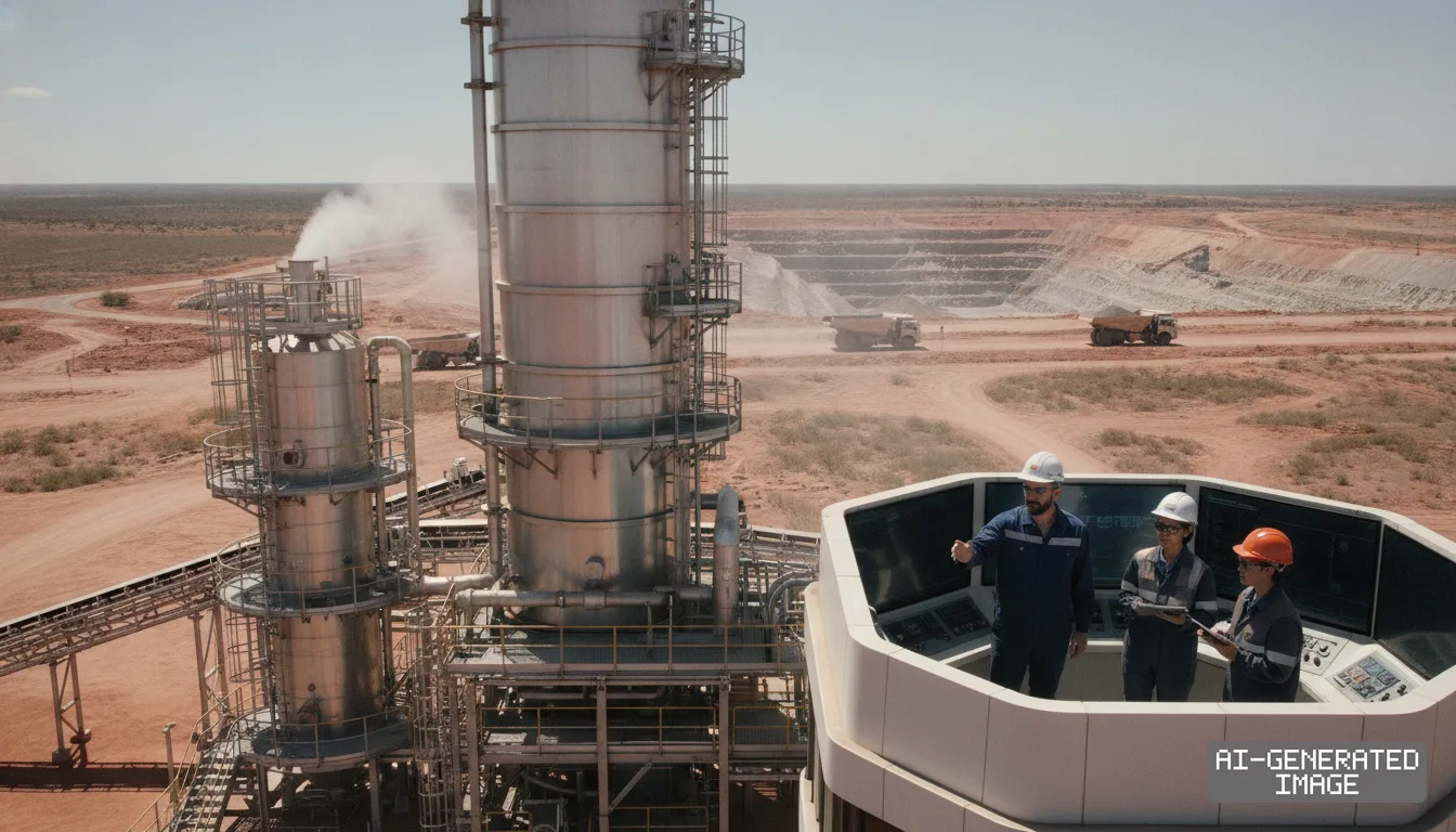 Engineers oversee an open-pit mine and processing facility, highlighting efforts to expand critical mineral supply chains in Australia. (AI-generated image)
