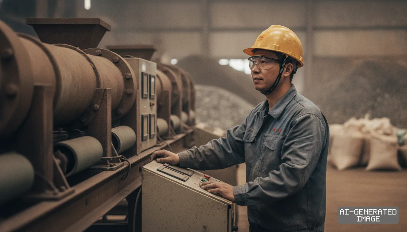 A worker operates equipment at a mineral processing facility in China as industrial buyers monitor export curbs. (AI-generated image)